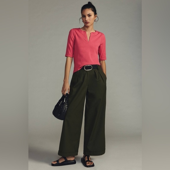 Anthropologie Maeve Split-Neck Top Bright Pink Large - Picture 4 of 11